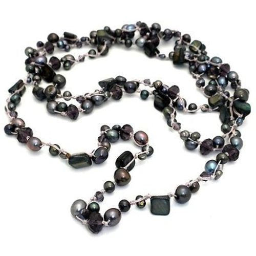 Handknotted Black Freshwater Pearl Necklace with Purple Accents - Starfish Project