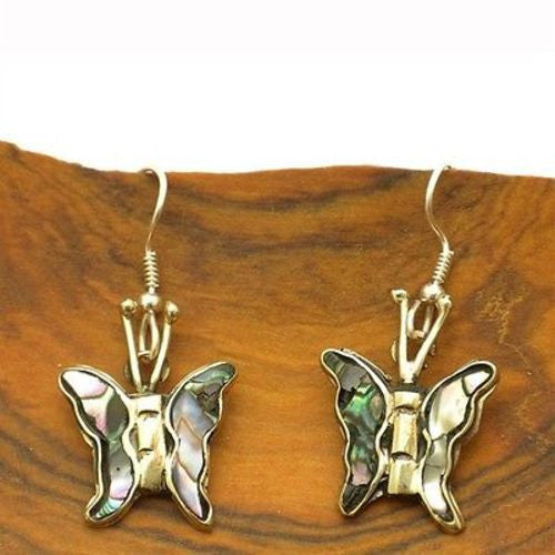 Abalone and Alpaca Silver Butterfly Earrings - Artisana