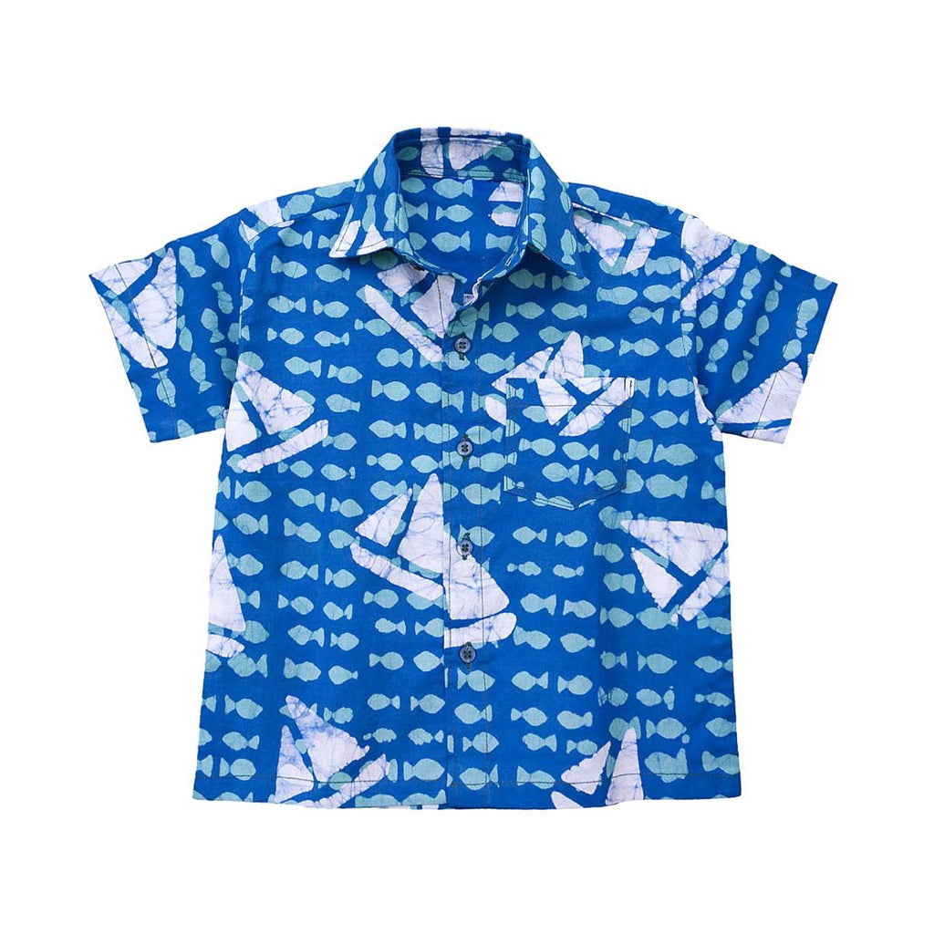 Boys Button Down Shirt Sailing Blue - Global Mamas (C)