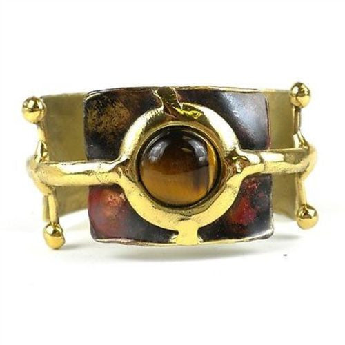 Gold Tiger Eye Ball and Jack Brass Cuff - Brass Images (C)