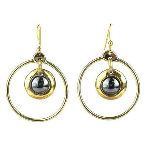 Encircled Hematite Brass Earrings - Brass Images (E)