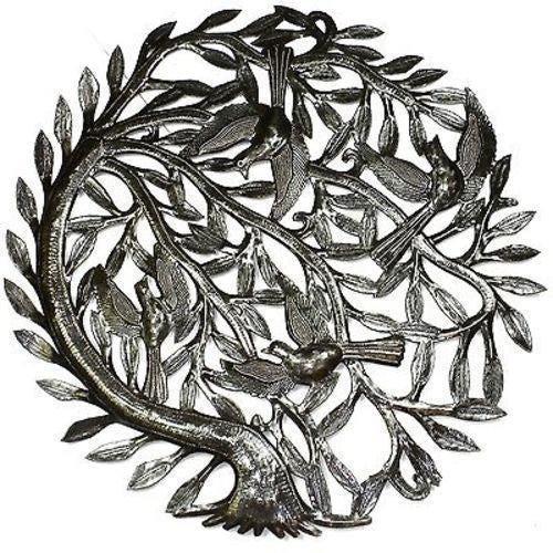 Tree of Life with Curved Trunk Metal Wall Art 24-inch Diameter - Croix des Bouquets