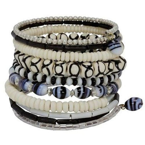 Ten Turn Bead and Bone Bracelet - Black & White - CFM