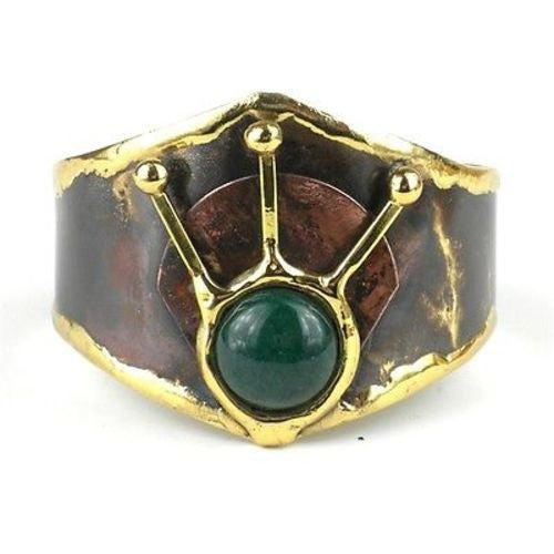 Green Stone Rays Brass Cuff - Brass Images (C)
