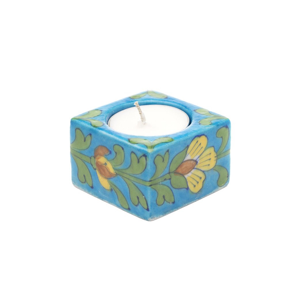 Blue Pottery Tea Light Holder - Turquoise - Matr Boomie (Candle)