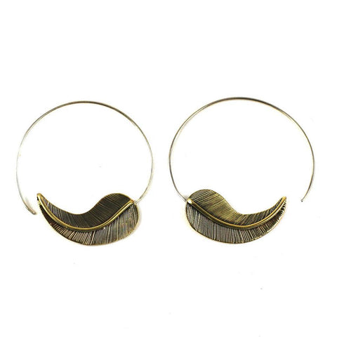 Brass Leaf Design Spiral Earrings - DZI (J)