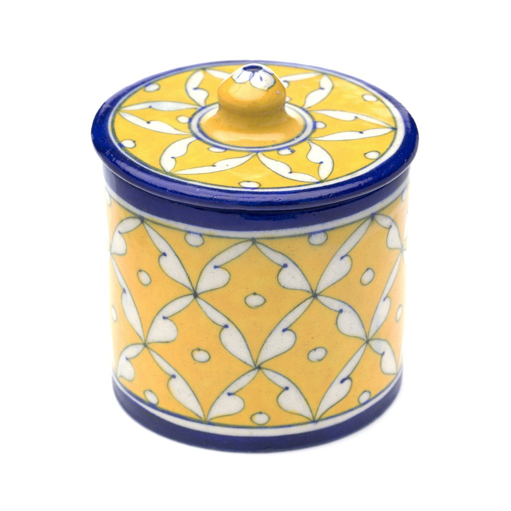 Blue Pottery Canister - Blue & Yellow - Matr Boomie (Pottery)