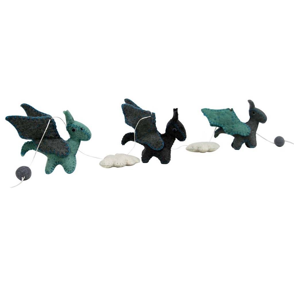 Felt Dragon Garland - Blue Colors - Global Groove