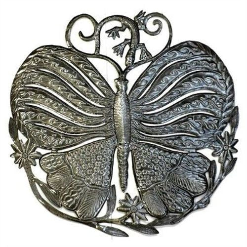 Steel Drum Art - 24 inch Butterfly and Gecko - Croix des Bouquets