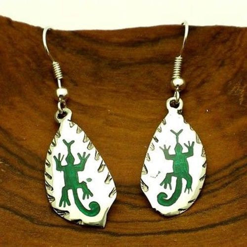 Alpaca Silver and Resin Earrings - Lizard - Artisana