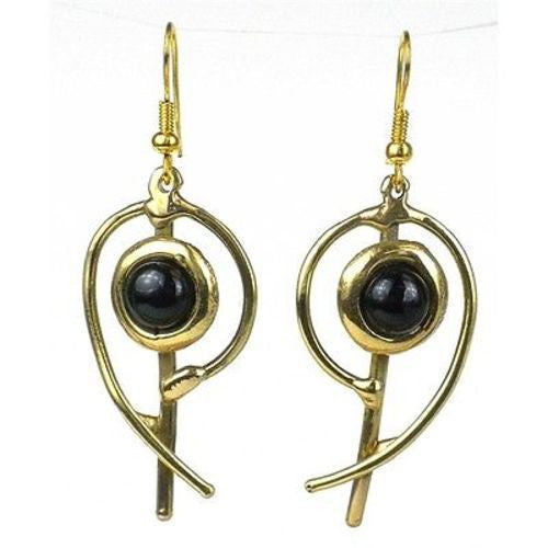 Handcrafted Onyx Note Earrings - Brass Images (E)