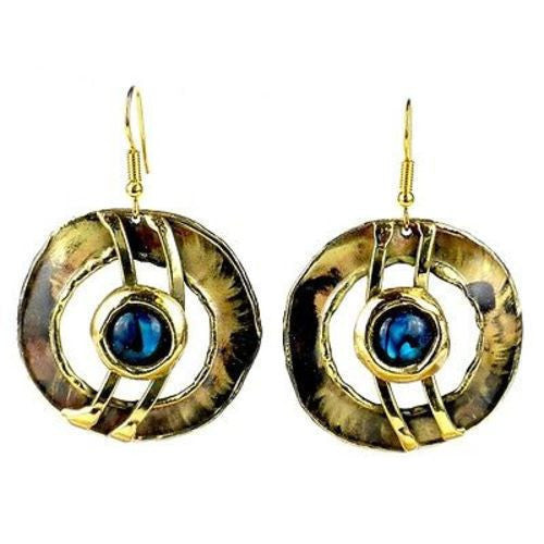 Paua Shell Ripple Effect Brass Earrings - Brass Images (E)