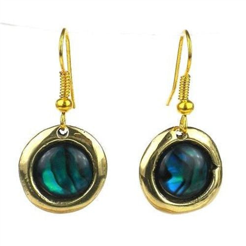 Deep Sea Paua Shell Earrings - Brass Images (E)