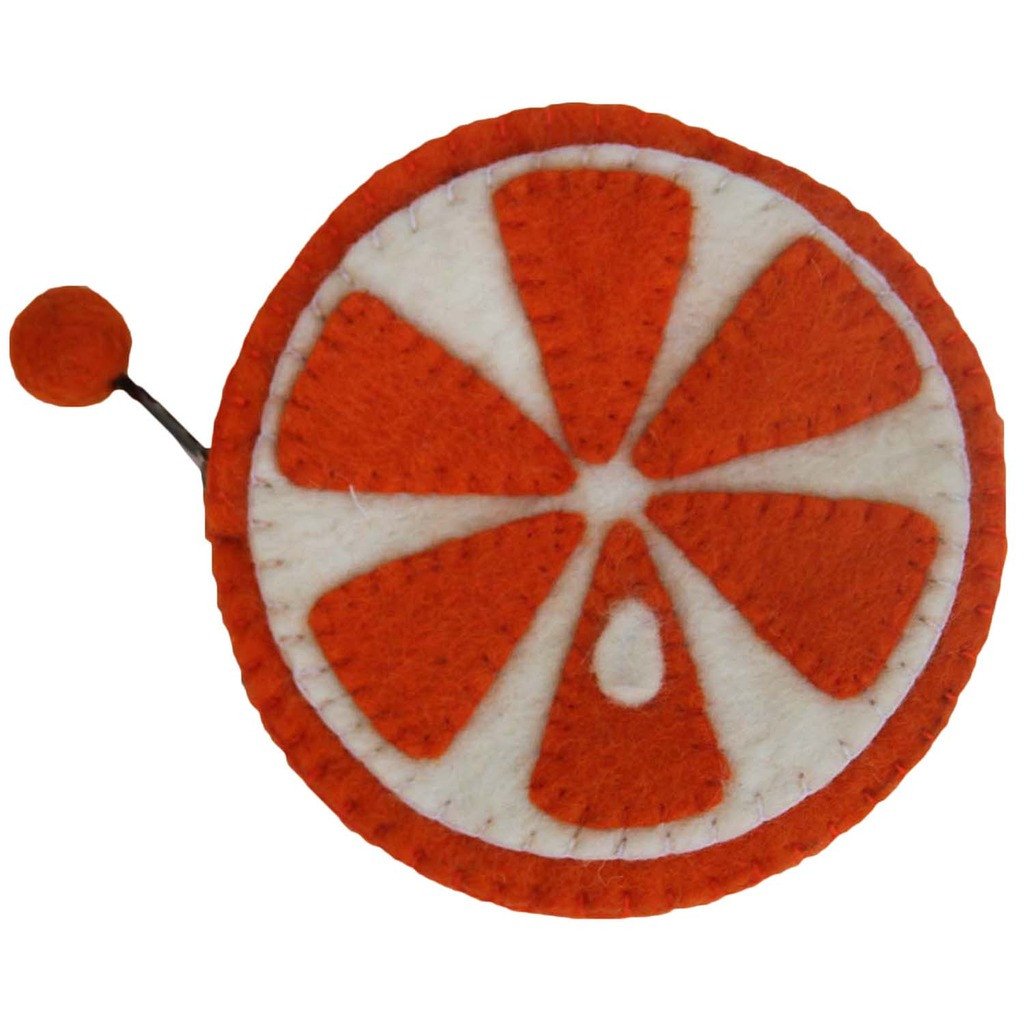 Handmade Felt Fruit Coin Purse - Orange - Global Groove (P)