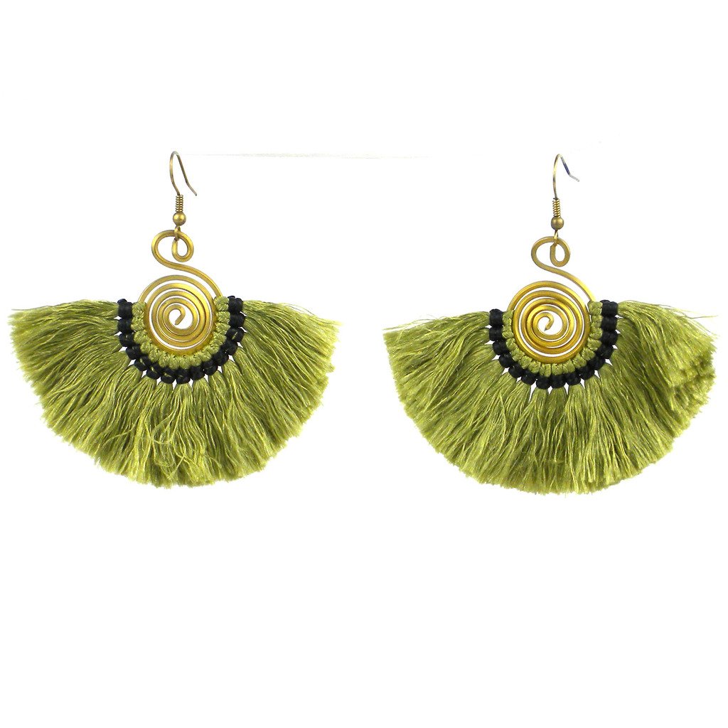 Flamenco Fringe Earrings - Olive - Global Groove (J)