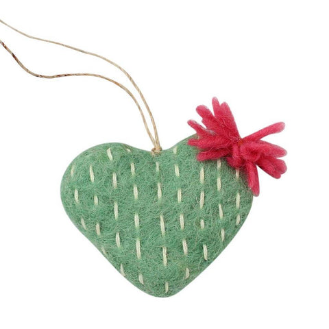 Heart Cactus with Flower Felt Ornament (Sage Color) - Global Groove (H)