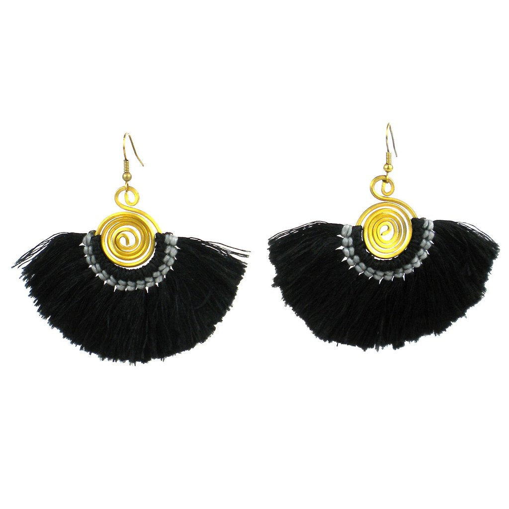 Flamenco Fringe Earrings - Black - Global Groove (J)