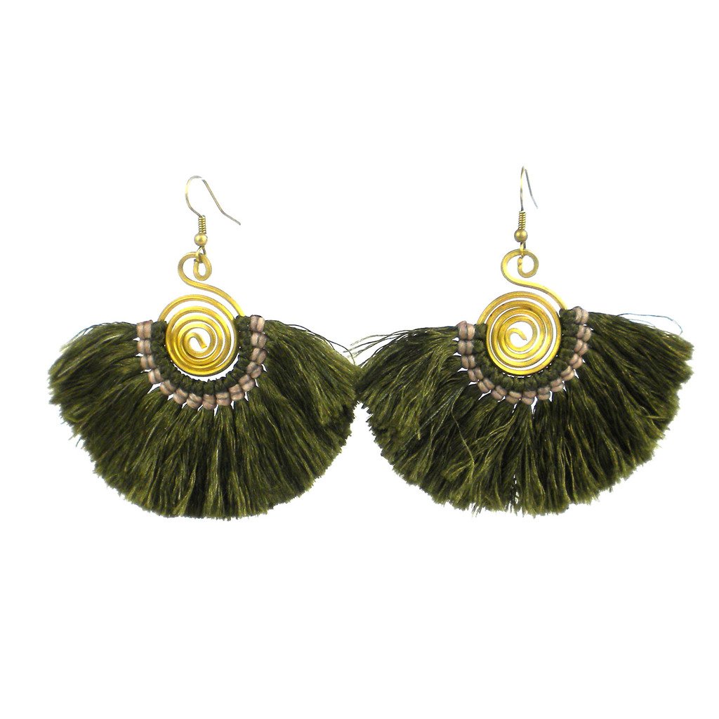 Flamenco Fringe Earrings - Moss - Global Groove (J)