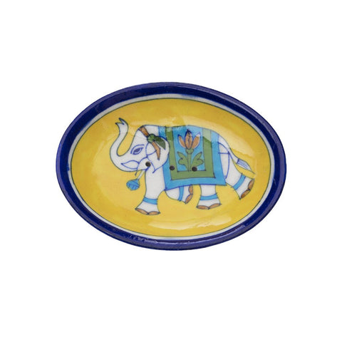 Blue Pottery Elephant Soap Dish - Yellow - Matr Boomie (Pottery)