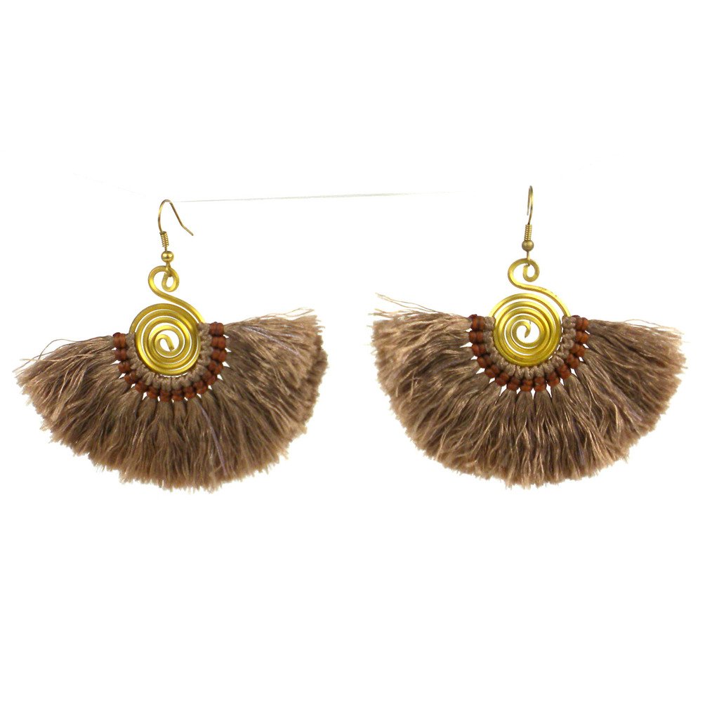 Flamenco Fringe Earrings - Taupe - Global Groove (J)