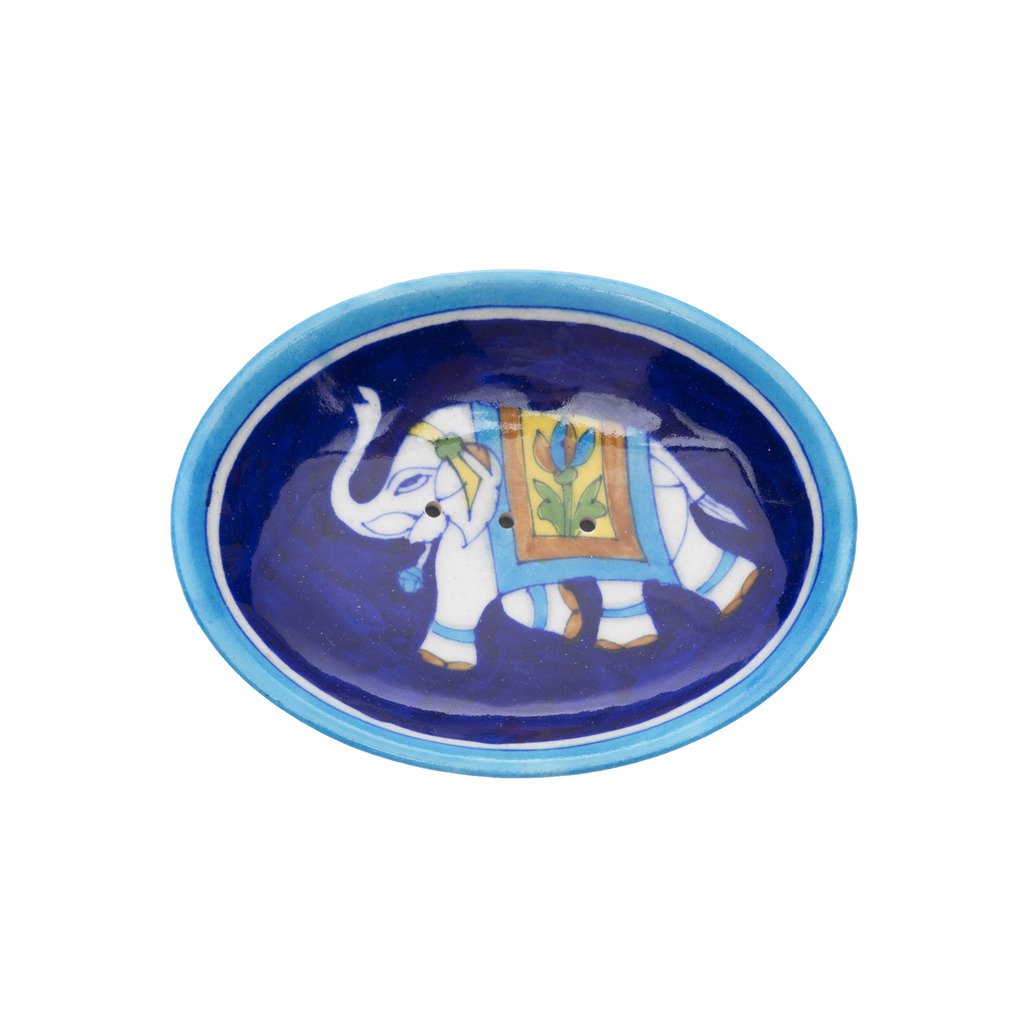 Blue Pottery Elephant Soap Dish - Indigo - Matr Boomie (Pottery)